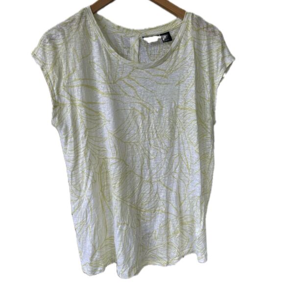 Tahari 100% Linen Hawaiian Inspired Tropical Leaves Graphic Back Botton Shirt M - Picture 1 of 7